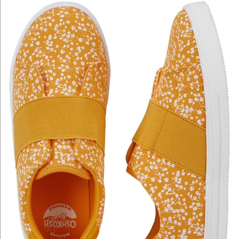 Girls Mustard Color Floral Slip-Ons
